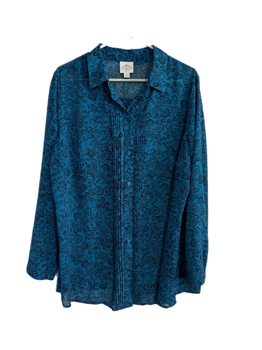 St. John's Bay Sheer Teal Button-Up Floral Shirt Size 1X Women’s